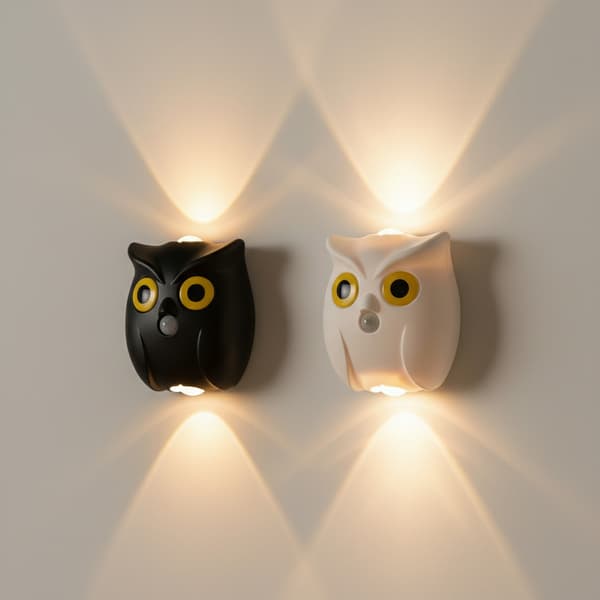 Owl Wall Lamp - Magnetic Base Dimmable LED Night Light (1pc)*Light wood grain* Light wood grain