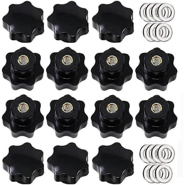 14 Pieces M8 Knurled Thread Clamping Knob, Star Handle, Star Shaped Hand Knobs Black Plastic Clamping Knob With Washers - In Stock