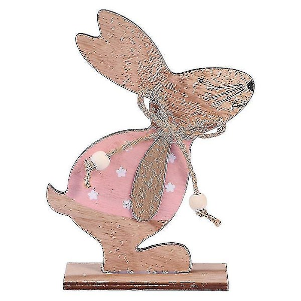 Påskehare Kanin Dyr Træ Håndværk Skrivebords Ornament Dekorativ Bræt Dekoration Hjem Dekoration DIY Gave (Pink Kanin)