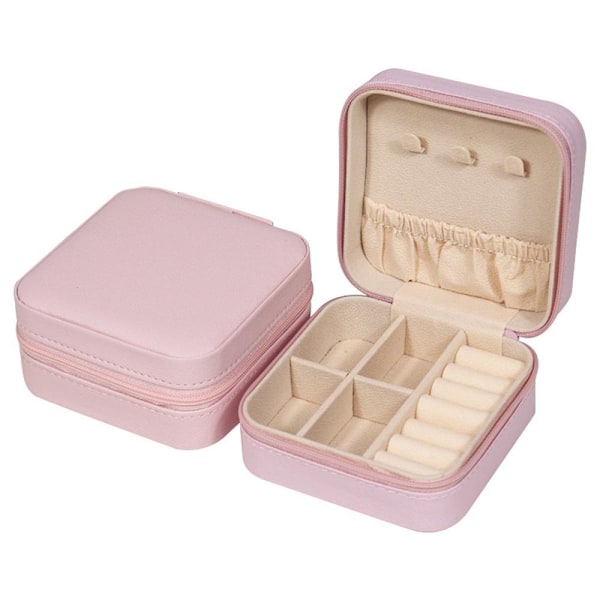 Smykkeæske Smykkeskrin PU Læder Halskæde Organizer Organizer (Pink)
