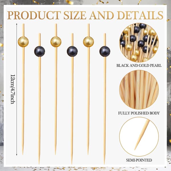 200 stk. cocktailpinde til dimission sort guld til fest sort/guld Black/Gold Bead