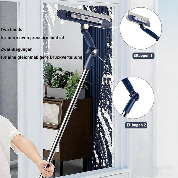 2-in-1 Extendable Window Cleaner - 120 cm Telescopic Squeegee & Scrubber, Rotating Head for Windows, Mirrors & Showers - Blue