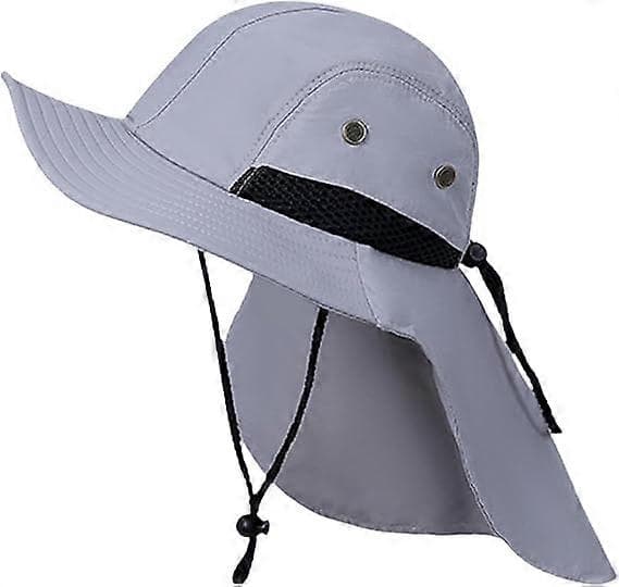 Solhatt med nakkebeskyttelse, ventilerende tur-solhatt med bred brem, visirhatt for klatring, ridning, backpacking (307Grå)