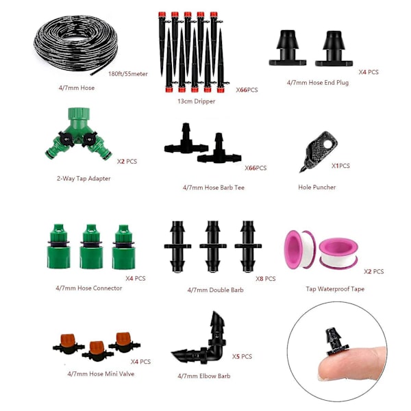 180' 1/4\" Slange Dryp Vandingssystem Justerbar Sprinkler Kit