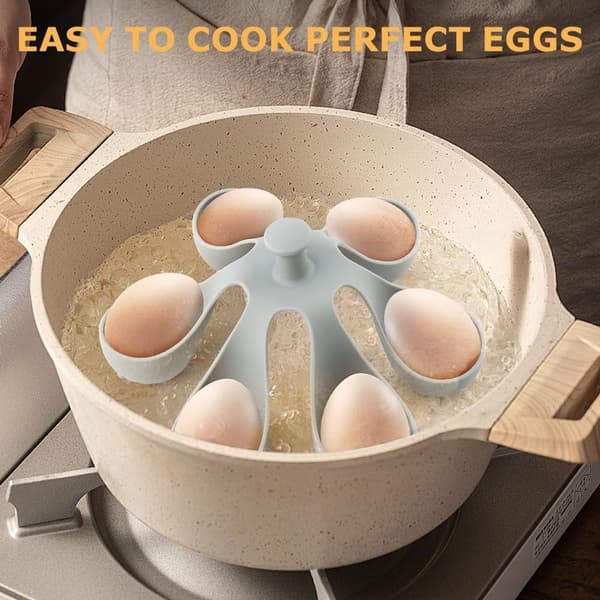 Egg Cooker - Holds 6 Eggs - Fast Boiling & Safe Handle - Refrigerator Storage Rack
