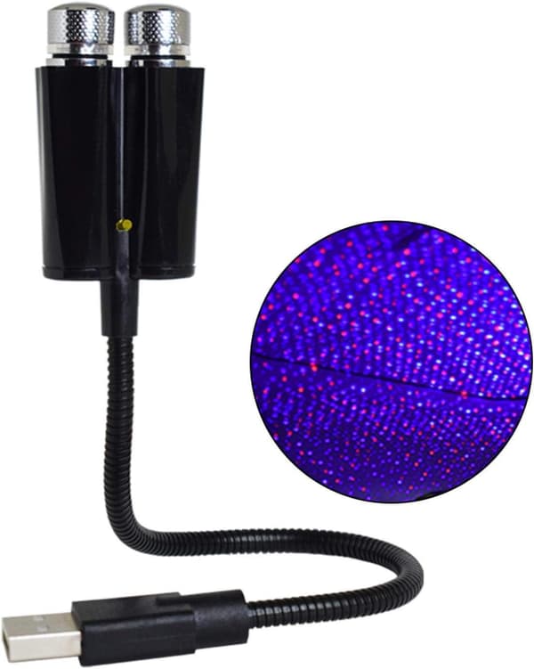 USB-natlampe Stjerneprojektor, 2 i 1 Auto Bil LED Taglampe