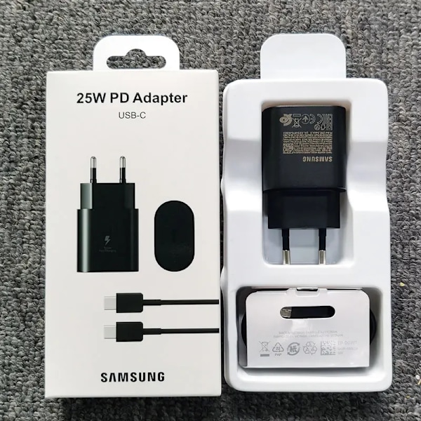 Samsung A15 A25 A35 A55 A54 A73 25W PD Oplader Superhurtig Opladningsadapter Til Galaxy S24 S23 S22 S21 S20 Note 20 Ultra 10 Plus FE Black-With 3A Cable
