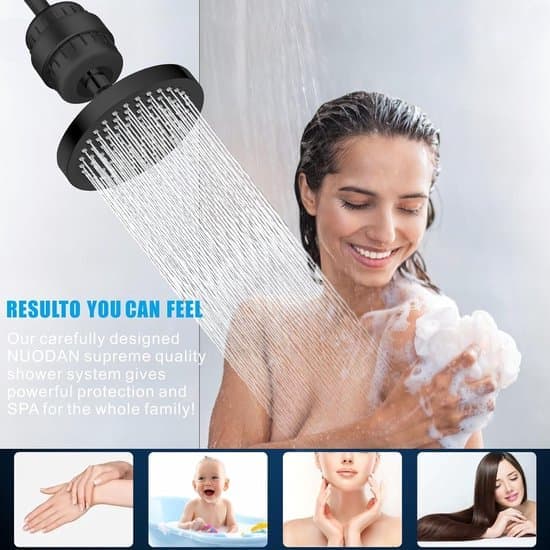 High-Pressure Rain Shower Head with Hard Water Filter, Universal Round Black [Ho]