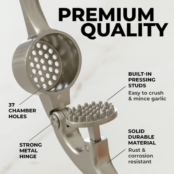 Garlic Press Set for Kitchen - Stainless Steel & Dishwasher Safe Professional Garlic Chopper - Easy to Press, Easy to Clean with Soft, Ergonomic Handle