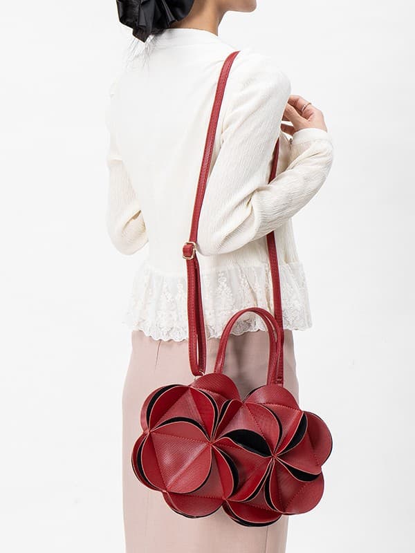 Women's Vegan Leather Handbag, Elegant Wallet with 3D Flower Handle