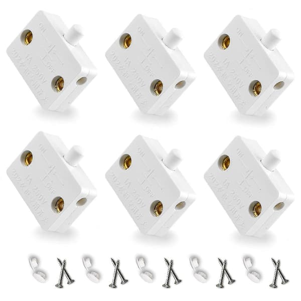Automatic Cabinet Door Switch, Momentary Contact, 6-Pack, Cabinet Doors, Cabinet Switch, White