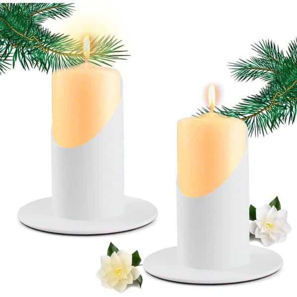 2 stk svart lysestake, retro lysestake svart jernlysestake metall lysestake skållys (hvit)