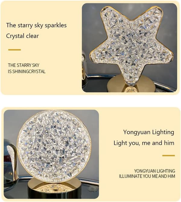 BomKra Crystal Moon LED Table Lamp Touch Control Decorative Romantic Night Light USB Rechargeable Atmosphere Bedside Lamp with 3 Levels