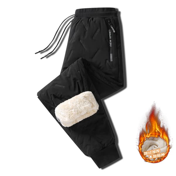 Men's Fleece Lined Winter Pants | Thick Warm Straight Sweatpants*Black - Tapered Leg [Basic Model]*XL