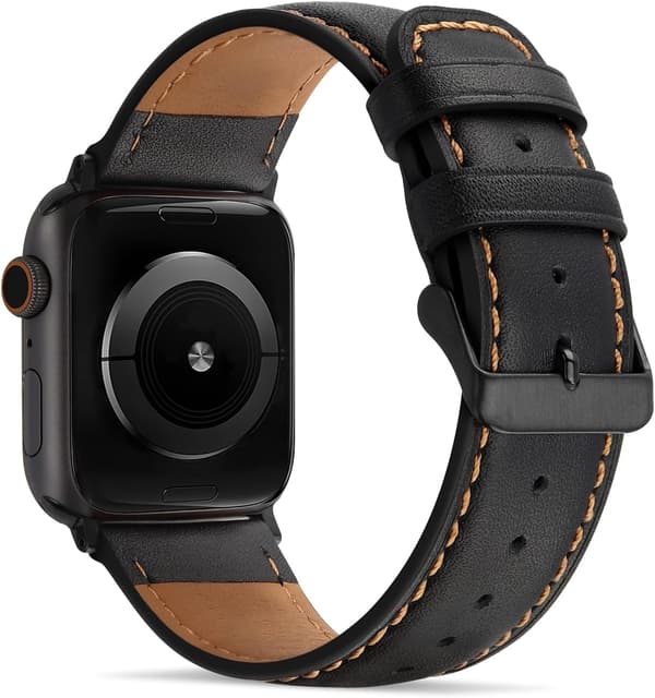 Svart - Kompatibel med Apple-rem 45 mm 44 mm 42 mm 49 mm læder