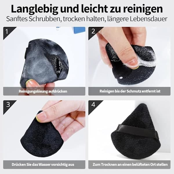 Triangular Makeup Powder Puff for Loose Powder and Liquid Makeup, Soft Plush Powder Puff, Makeup Powder Puff, Makeup Tool (6-pack) Black