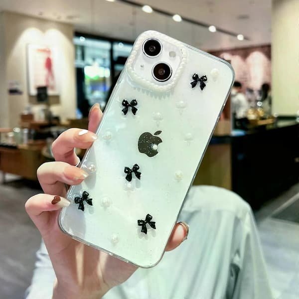 Etui til iPhone 11, Bling Glitter 3D Sløyfe Søt Glitrende Krystallklar Sløyfe Estetisk Design