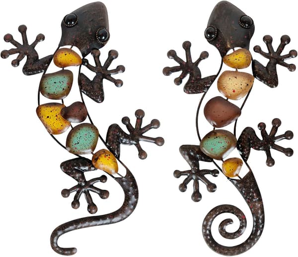 Metal Gecko Wall Decor Large 2-pack, Outdoor Lizard Wall Art (38 cm)