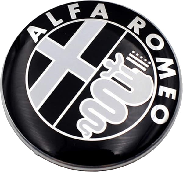 2x Alfa Romeo emblem ornament, sort, 60 mm logo, frontklap