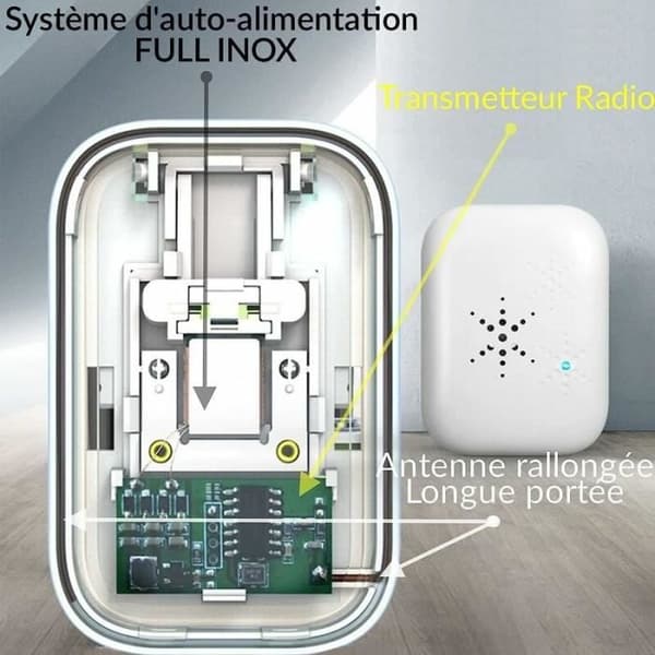 Trådlös Dörrklocka Batterifri Utomhus Vattentät IP 65 Snö Regn Luftfuktighet Vit