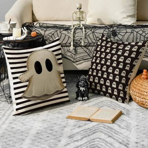 Halloween Hey Boo Søde Spøgelser Skræmmende Pudebetræk, 45 x 45 cm Horror Pudebetræk til Sofagruppe med 4, Sort