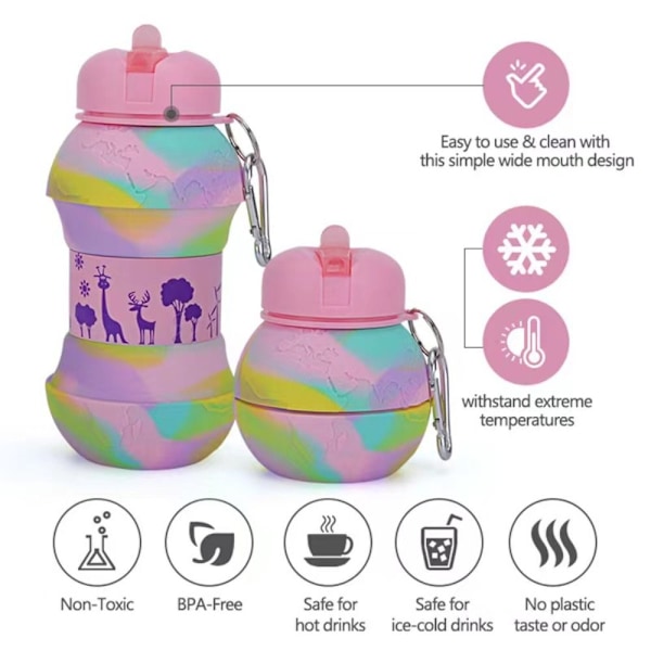 Silikonivesipullot Taittuva vesipullo VAALEANPUNAINEN KAMOUFLAGE Pink Pink Camouflage-Camouflage