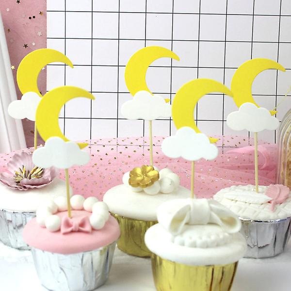 30 stk Søte Måne Sky Kake Toppere Papir Kake Plukker Cupcake Dekor Fest Tilbehør For Bryllup Bursdag Festival Gul 30 stk Yellow 30 pcs