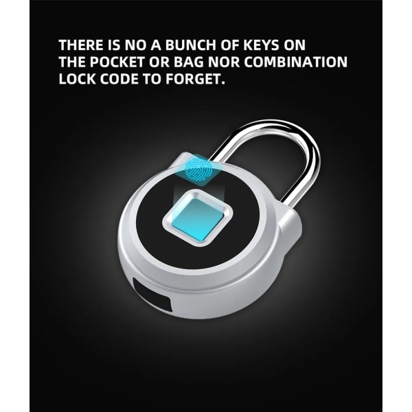 2 stk Bluetooth APP nøkkelfri lås, smart hengelås med fingeravtrykk, vanntett tyverisikringsdørlås for treningsstudio, sykkel, skole og skap