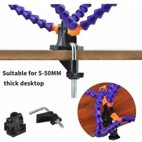 Multifunctional Third Hand Support for Electronics and Soldering Work (5 cm Clamp, Flexible Arms with 3X Magnifying Glass)