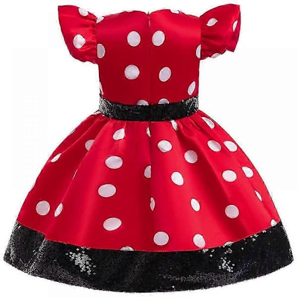 Minnie prinsessklänning flickdräkt performance kostym partyklänning röd 90 cm 90cm