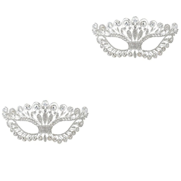 5 stk Luksuriøs Elegant Diamant Rhinestone Maske Maskerade Party Krone Legering Maske Til Kvinder (sølv) 2 stk 2pcs