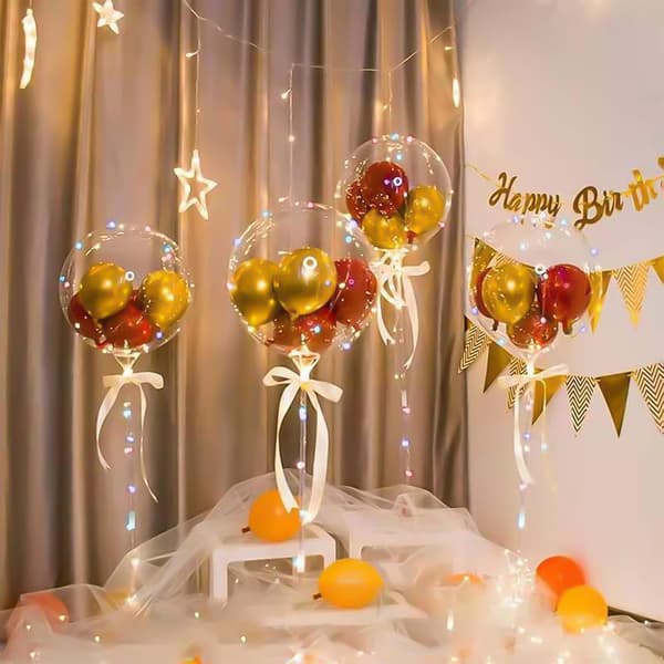 LED Light Balloon Decoration Set, Transparent Bobo Balloons with Stand, Wedding Birthday Party Table Decoration Kit 4 pcs