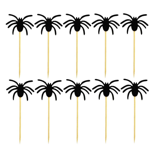 10pcs Spider Decor Cake Topper Dessert Fruit Decor Insert For Halloween Festival Party Gathering (black)Black