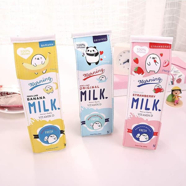 Milk Carton Shaped Pencil Case with Zipper, Made of Polyurethane