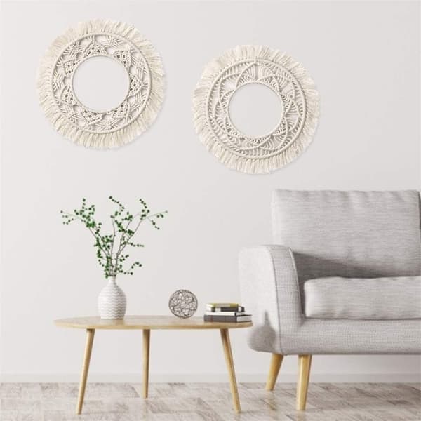 Pyöreä pitsi seinävaate kudottu puuvilla Boho geometrinen seinäkoriste L