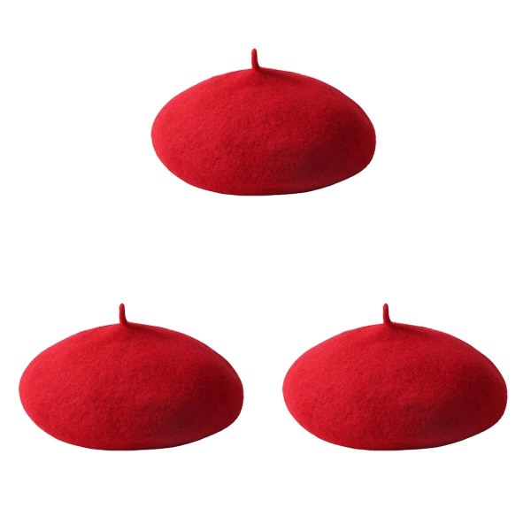 3 stk Barn Varme Beret Baby Ullhatt Utendørs Vinter For Jente Høst Barn - Størrelse M (rød)3stkM 3pcs M