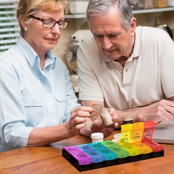Extra Large Pill Organizer 2 Times A Day, Weekly XL AM PM Pill Box, 7 Day Pill Box Twice A Day (Rainbow)