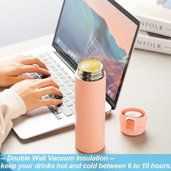Vacuum Coffee Flask with Flip Lock, Portable Leak-Proof Travel Coffee Cup Water Bottle for Hot and Cold Drinks (451ML)