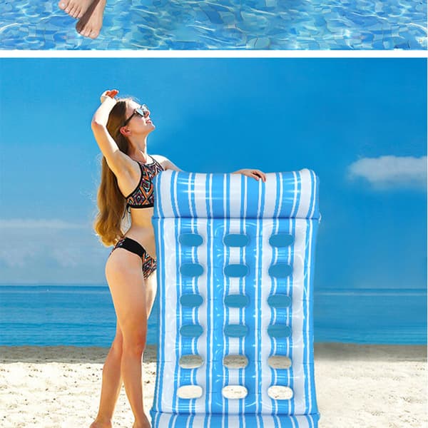 Tropical Themed Inflatable Pool Hammocks. Double Tube Models with Cup Holders - Blue Leaf Hammock