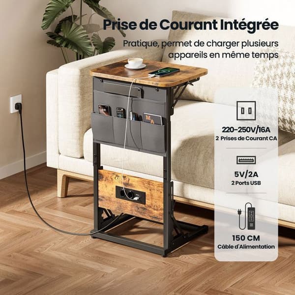 EcoFurnix C-Multiprise og Foldbar Opbevaring Sidebord Brun brun