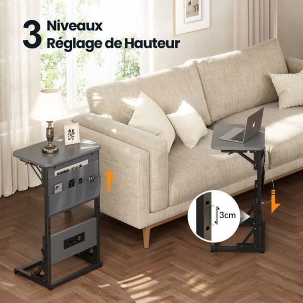 EcoFurnix C-Multiprise och Fällbar Förvaringsbord Grå Grå