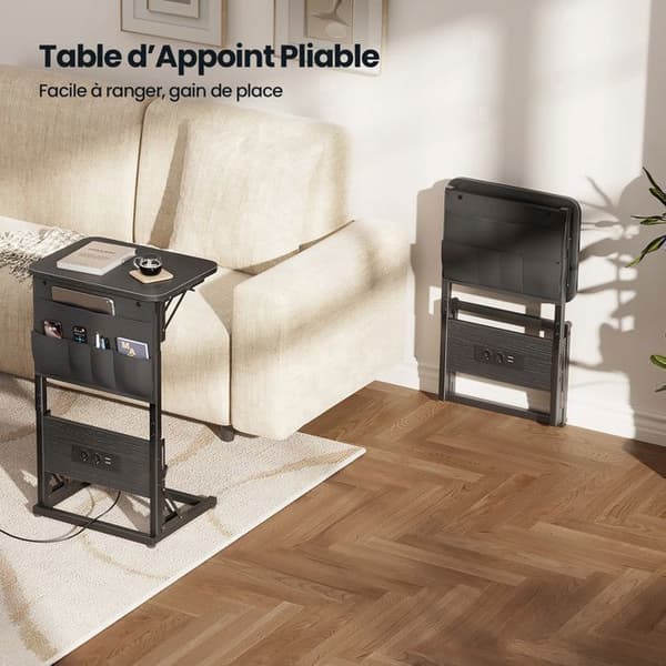 EcoFurnix C-Multiprise og Foldbar Sort Sidebord Svart