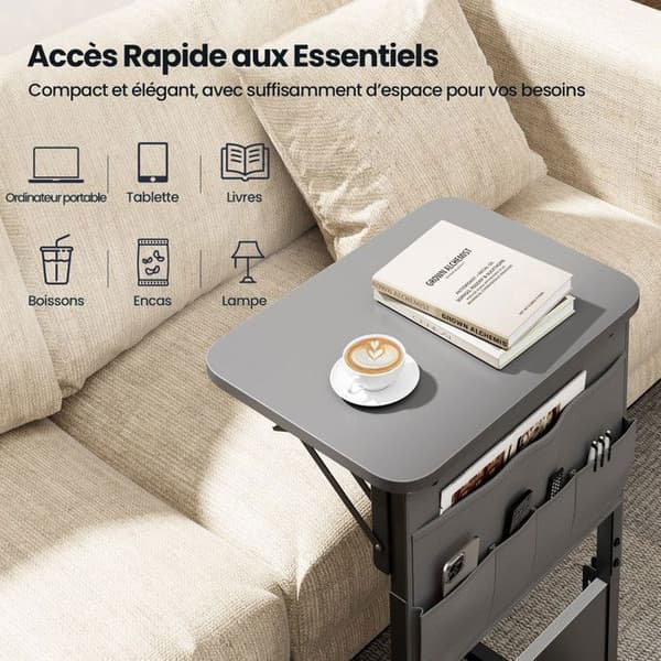 EcoFurnix C-Multiprise och Fällbar Förvaringsbord Grå Grå