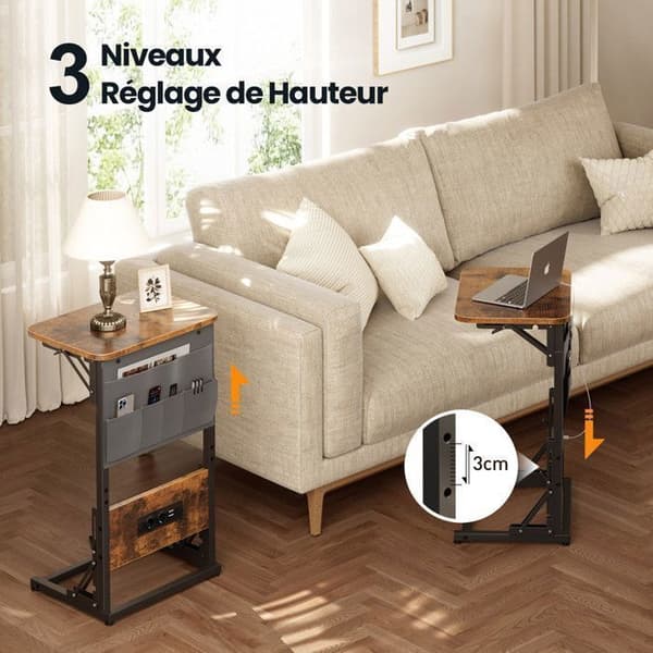 EcoFurnix C-Multiprise og Foldbar Opbevaring Sidebord Brun brun