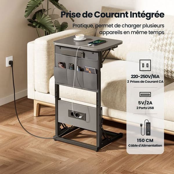 EcoFurnix C-Multiprise och Fällbar Förvaringsbord Grå Grå