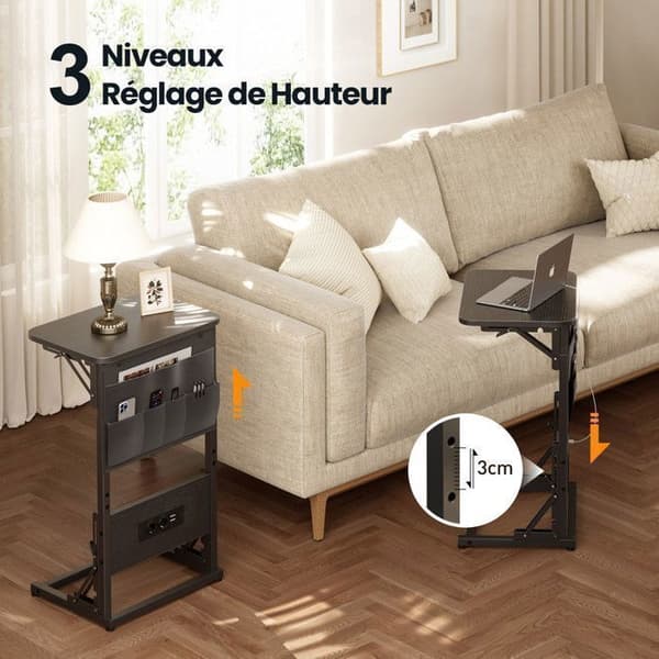 EcoFurnix C-Multiprise og Foldbar Sort Sidebord Svart
