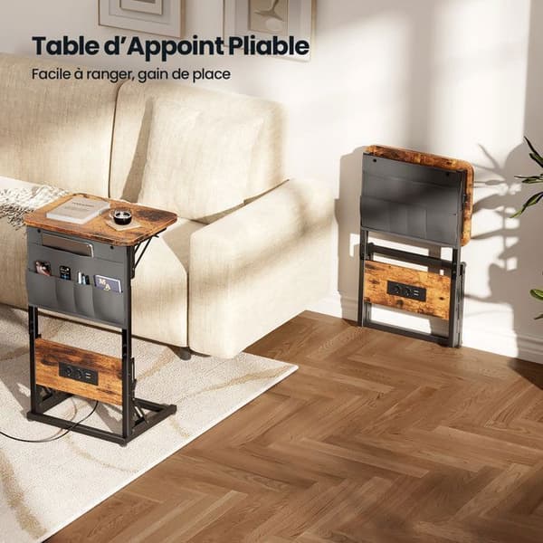 EcoFurnix C-Multiprise og Foldbar Opbevaring Sidebord Brun brun