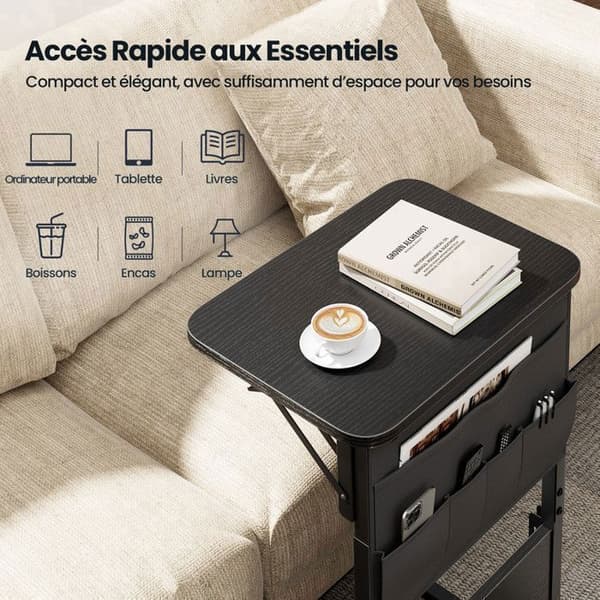 EcoFurnix C-Multiprise og Foldbar Sort Sidebord Svart