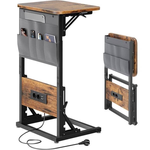 EcoFurnix C-Multiprise og Foldbar Opbevaring Sidebord Brun brun