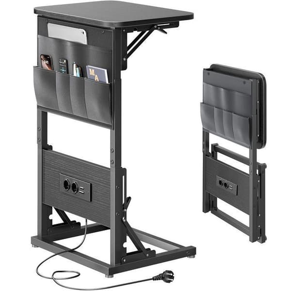 EcoFurnix C-Multiprise og Foldbar Sort Sidebord Svart